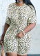 Summer Leopard Print Round Neck Short Sleeve Loose Two-Piece Suit