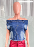 Blue Slim-Fit Denim Jacket Vest