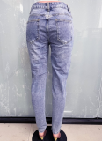 Blue Ripped Slim Fit Women's Denim Trousers