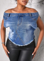 Blue Slim-Fit Denim Jacket Vest