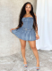 Pleated One-shoulder Stretch Denim Dress With Wrap Belt