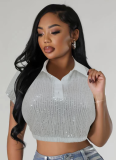 Fashionable Temperament Casual Sequins Short-Sleeved Polo Shirt