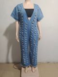 Sexy Deep V Ripped Wide Leg Loose Denim Jumpsuit