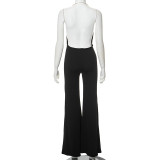 Deep V Large Backless High Waist Casual Jumpsuit