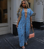 Sexy Deep V Ripped Wide Leg Loose Denim Jumpsuit