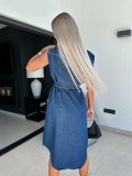 Casual Lapel Sleeveless Button Open Chest Waist Belted Denim Dress