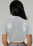 Fashionable Temperament Casual Sequins Short-Sleeved Polo Shirt