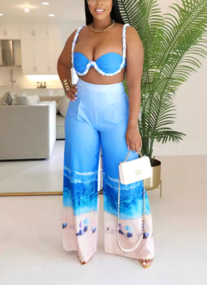 Sexy Slim Fit Printed Trousers Two-piece Set