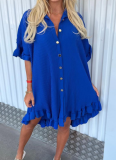 Solid Color Shirt Ruffle Sleeve Irregular Shirt Dress
