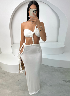 Backless Slit Spliced ​​Strappy Dress With Irregular Temperament