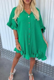 Solid Color Shirt Ruffle Sleeve Irregular Shirt Dress
