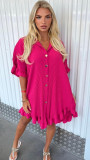 Solid Color Shirt Ruffle Sleeve Irregular Shirt Dress