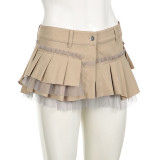 Mesh Workwear Multi-layered Splicing Irregular Mini Skirt