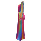 Fashionable Autumn New Pleated Color Block Casual Dress