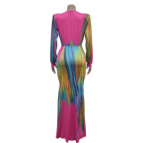 Fashionable Autumn New Pleated Color Block Casual Dress