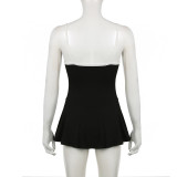 Digital Striped Ribbon Contrast Color Hot Girl Waist A-Line Dress