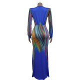 Fashionable Autumn New Pleated Color Block Casual Dress