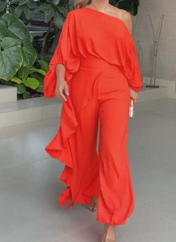 New Autumn and Winter Personalized Loose-fitting Slope-collar Flared Pants Two-piece Set