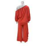 New Autumn and Winter Personalized Loose-fitting Slope-collar Flared Pants Two-piece Set