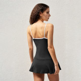 Digital Striped Ribbon Contrast Color Hot Girl Waist A-Line Dress
