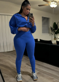 Sexy Drawstring Waist Exposed Belly Button Top High Waist Tight Pants Two Piece Set