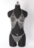 Sexy Rhinestone Body Chain Hollow Tassel Chest Chain Set