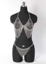 Sexy Rhinestone Body Chain Hollow Tassel Chest Chain Set