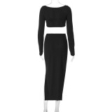Sexy Tight High Waist Slit Skirt Two Piece Set