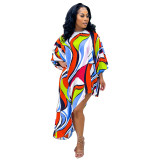Loose Waist Striped Printed Irregular Dress