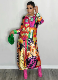 Fashion Sexy Shirt Printed Long Skirt Dress