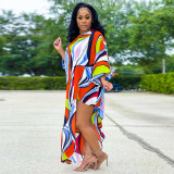 Loose Waist Striped Printed Irregular Dress