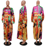 Fashion Sexy Shirt Printed Long Skirt Dress