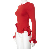 Autumn New Three-dimensional Ruffled Round Neck Trumpet Long-sleeved Top