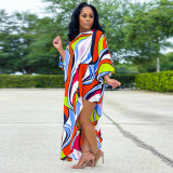 Loose Waist Striped Printed Irregular Dress