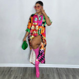Fashion Sexy Shirt Printed Long Skirt Dress
