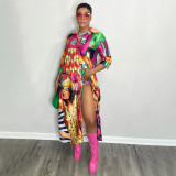 Fashion Sexy Shirt Printed Long Skirt Dress