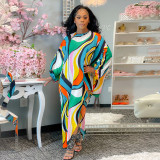 Loose Waist Striped Printed Irregular Dress