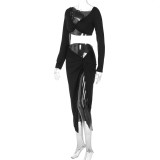 Sexy Tight High Waist Slit Skirt Two Piece Set