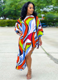 Loose Waist Striped Printed Irregular Dress