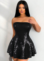 Black Sleeveless Tube Top Slim Waist Sequin Dress