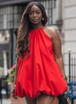 Red Halterneck Short Bud Dress