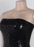 Black Sleeveless Tube Top Slim Waist Sequin Dress