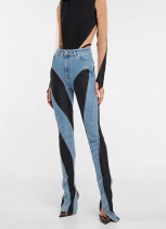 2024 Autumn Sexy Hot Girl Slim Contrast Color High Waist Denim Trousers
