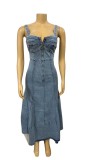 Fashionable Suspender High Waist Zipper Large Skirt Denim Dress