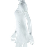 Sexy Lapel Zipper Short Sleeve Dress-White