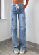 Light Blue Casual Lace-Up Multi-Pocket Straight Jeans