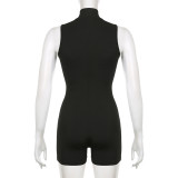 Stylish Sleeveless Half-Turtle Collar Hidden Zipper Sports Jumpsuit