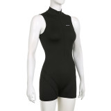 Stylish Sleeveless Half-Turtle Collar Hidden Zipper Sports Jumpsuit