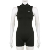 Stylish Sleeveless Half-Turtle Collar Hidden Zipper Sports Jumpsuit