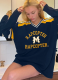Letter Embroidery and Striped Contrast Color Round Neck Pullover Sweatshirt